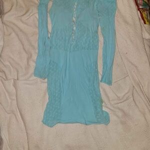 Chic Aqua Long Sleeve Dress